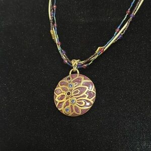 Chico's Purple and Gold Multi-Strand Necklace with Intricate Pendant